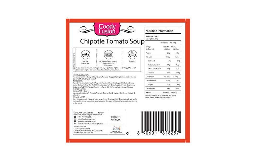 Foody Fusion Chiptole Tomato Soup    Box  200 grams
